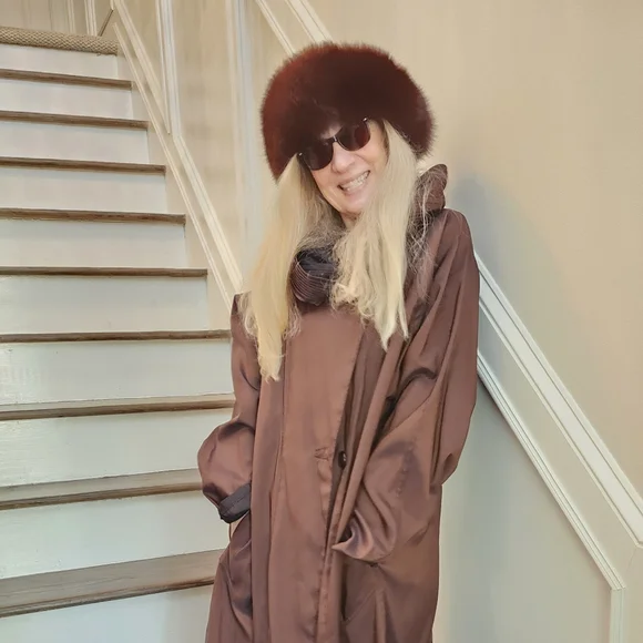 Saks Fifth Avenue New W/O Tags Red/Brown Fox Fur Adjustable Head